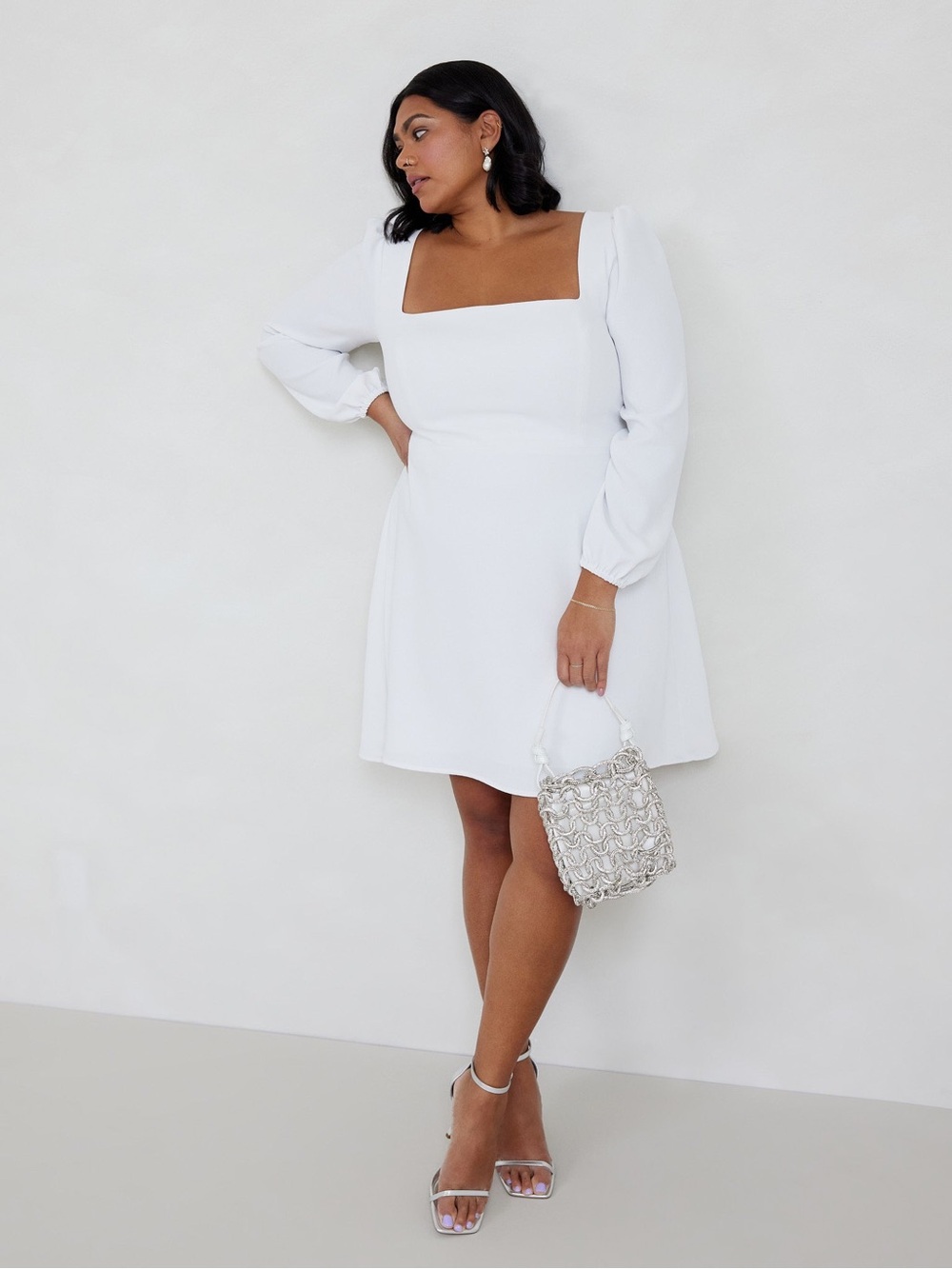 Park & Fifth White Square-Neck Mini Wedding Dress